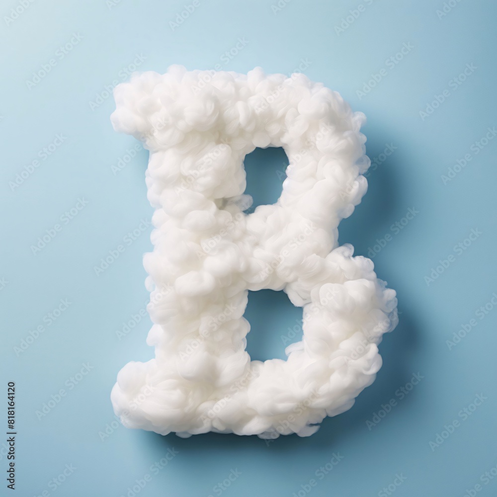 Letter B made of white fluffy clouds on blue background, 3d rendering Letter B made of white fluffy clouds on blue background, 3d rendering
