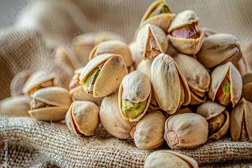 Pistachios, a nutritious and flavorful snack option, known for their distinct taste and health benefits photo