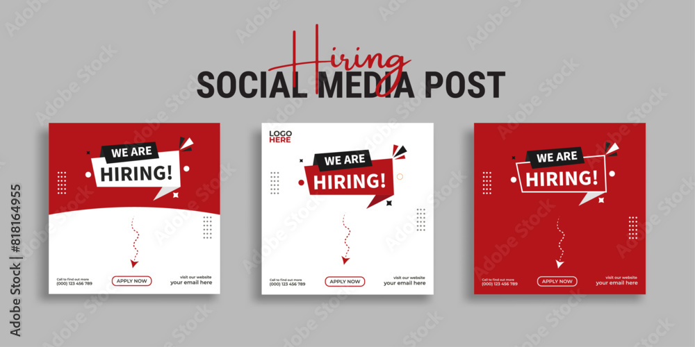 We are hiring job vacancy social media post or square web banner template vector design	