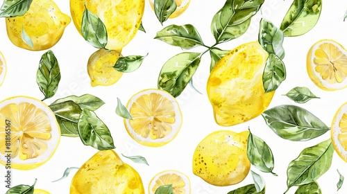 Lemon seamless border fruit illustration, cute citrus watercolor зфееукт