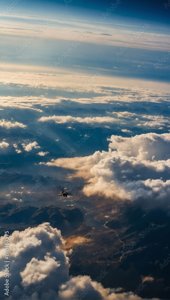 High above the Clouds, Fighter Pilot's Perspective in the Sky during Military Mission