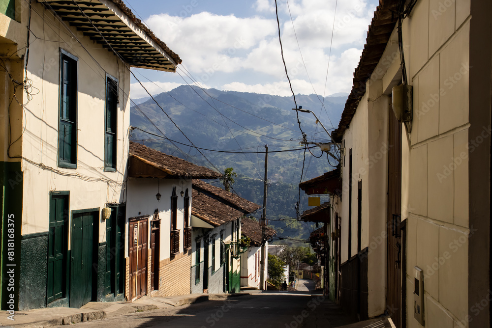 Beautiful streets at the historical downtown of the heritage town of Salamina located at the Caldas department in Colombia.