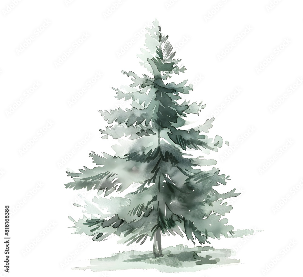 Fototapeta premium Snowy Christmas Tree watercolor isolated on white background