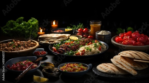 Middle Eastern Suhoor or Iftar Meal with Various Traditional Dishes