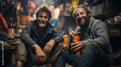 Two Friends Enjoying Beer Together in a Cozy Rustic Setting