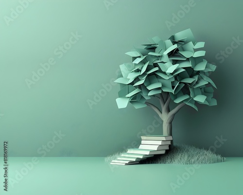 Knowledge Leaves A Tree Made of Diplomas Symbolizing the Growth of Knowledge and Accomplishment photo