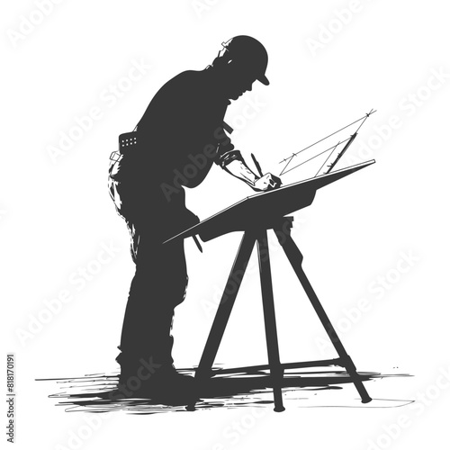 silhouette architec drawing in action full body black color only