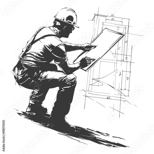 silhouette architec drawing in action full body black color only