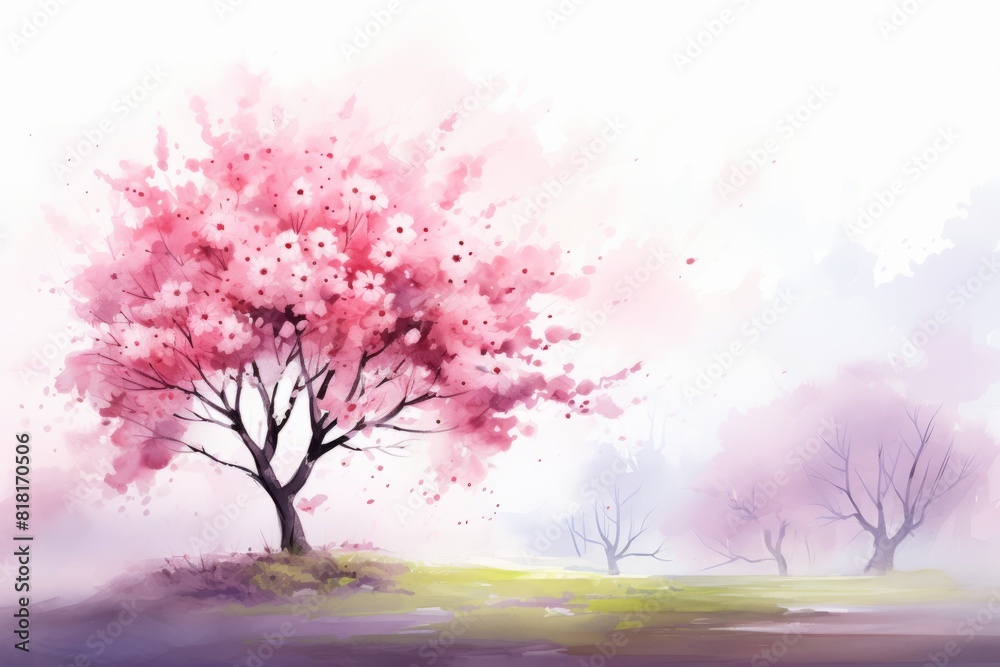 Cherry tree spring flower background aquarelle. Generative AI Cherry tree spring flower background aquarelle. Generative AI