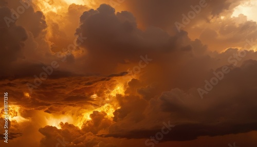 A vivid capture of stormy sunset skies, featuring deep orange and dark clouds, offering a dramatic and intense atmosphere.