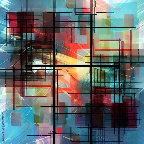 Abstract colorful wallpaper design with squares, AI generation