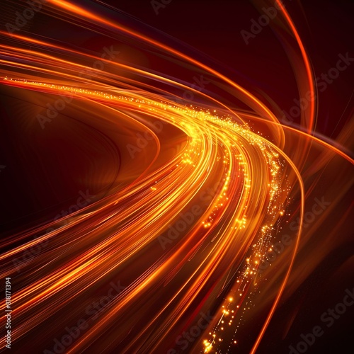 Red abstract background with streams of light trails, AI generation