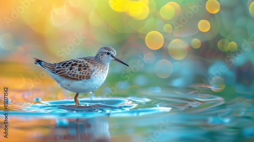 Water and bird. Sandpiper. Colorful nature background. Bird: Wood Sandpiper. Tringa glareola. Konya photo