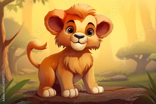 A cartoon of a lion with a red mane. Generative AI
