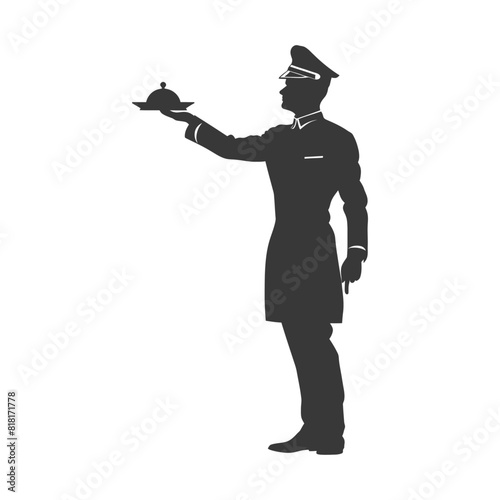 silhouette bellboy hotel in action full body black color only