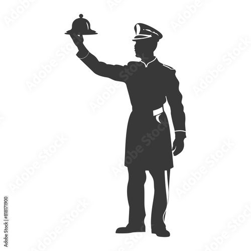 silhouette bellboy hotel in action full body black color only