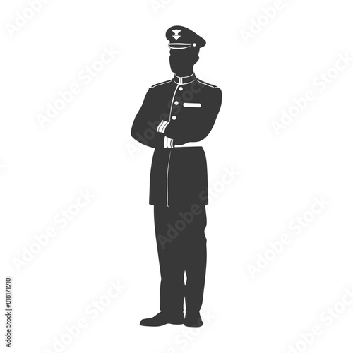 silhouette bellboy hotel in action full body black color only