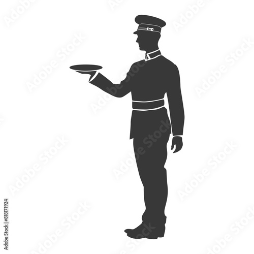 silhouette bellboy hotel in action full body black color only
