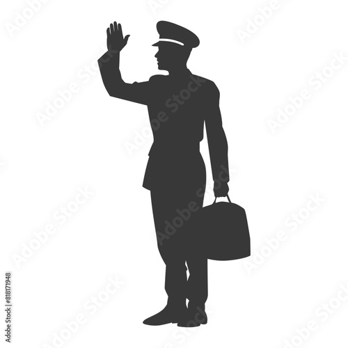 silhouette bellboy hotel in action full body black color only