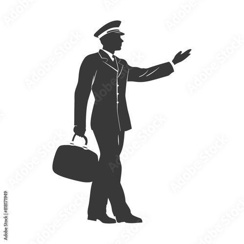 silhouette bellboy hotel in action full body black color only