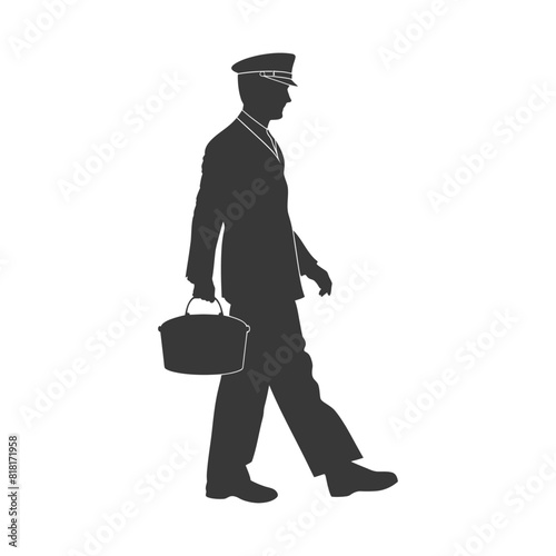 silhouette bellboy hotel in action full body black color only