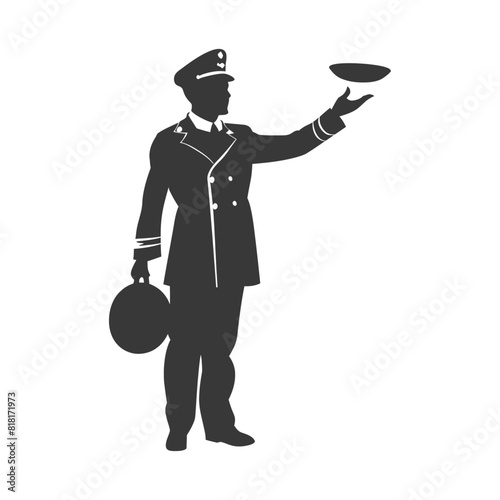 silhouette bellboy hotel in action full body black color only