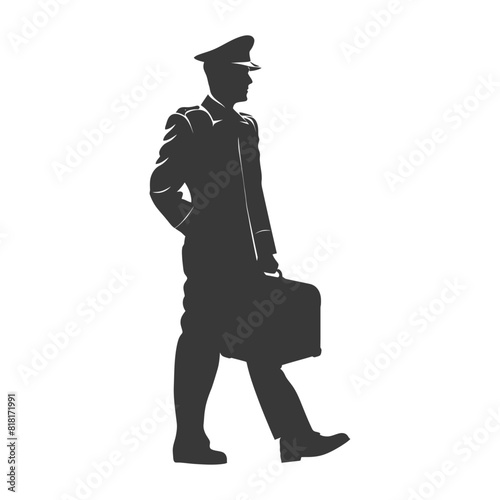 silhouette bellboy hotel in action full body black color only