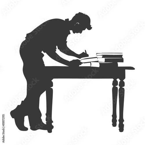 silhouette bookbinding in action full body black color only
