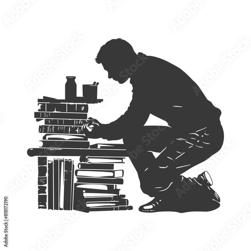 silhouette bookbinding in action full body black color only