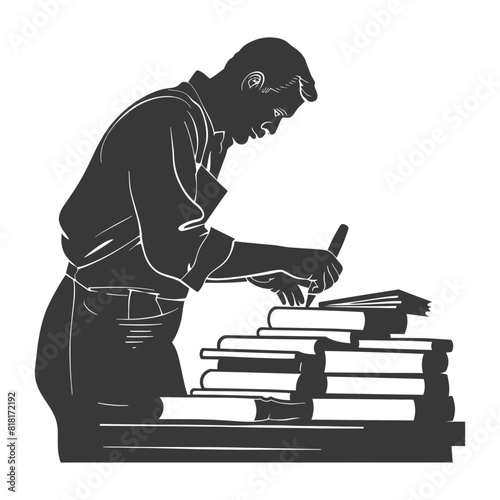 silhouette bookbinding in action full body black color only