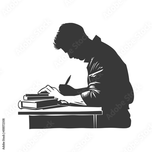 silhouette bookbinding in action full body black color only
