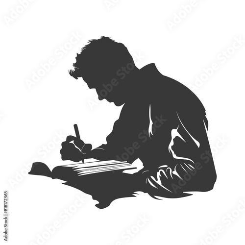 silhouette bookbinding in action full body black color only