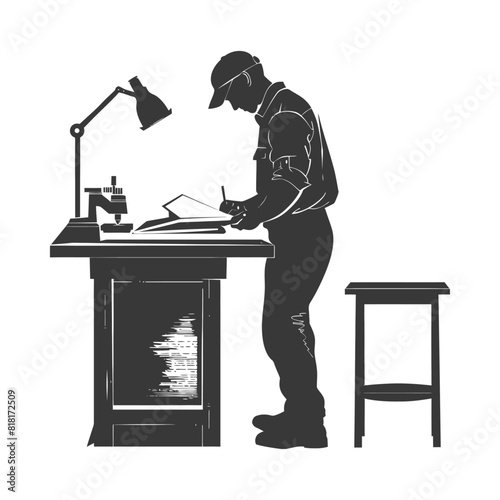 silhouette bookbinding in action full body black color only
