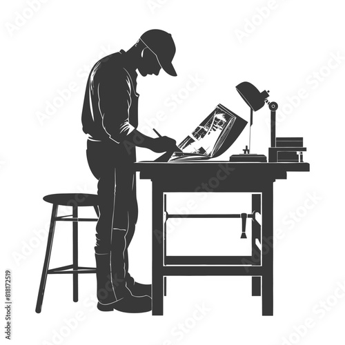 silhouette bookbinding in action full body black color only