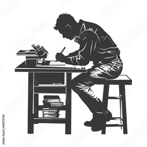silhouette bookbinding in action full body black color only