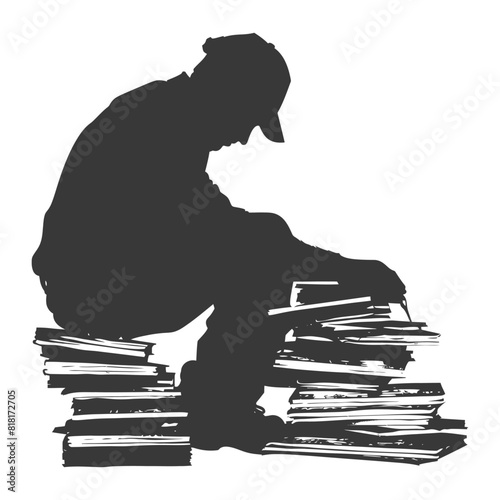 silhouette bookbinding in action full body black color only