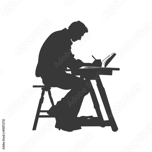 silhouette bookbinding in action full body black color only