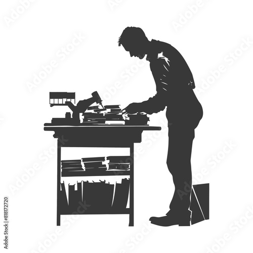 silhouette bookbinding in action full body black color only
