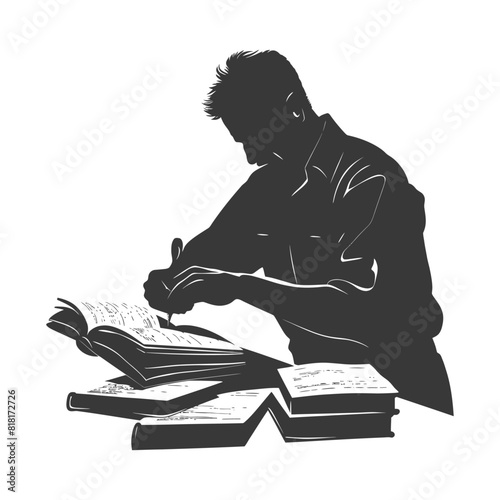 silhouette bookbinding in action full body black color only