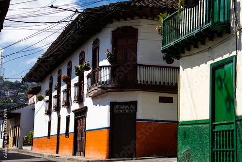 Beautiful streets at the historical downtown of the heritage town of Salamina located at the Caldas department in Colombia.