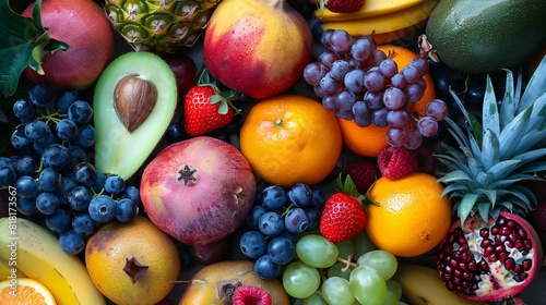 Craft an image showcasing a group of freshly picked fruits