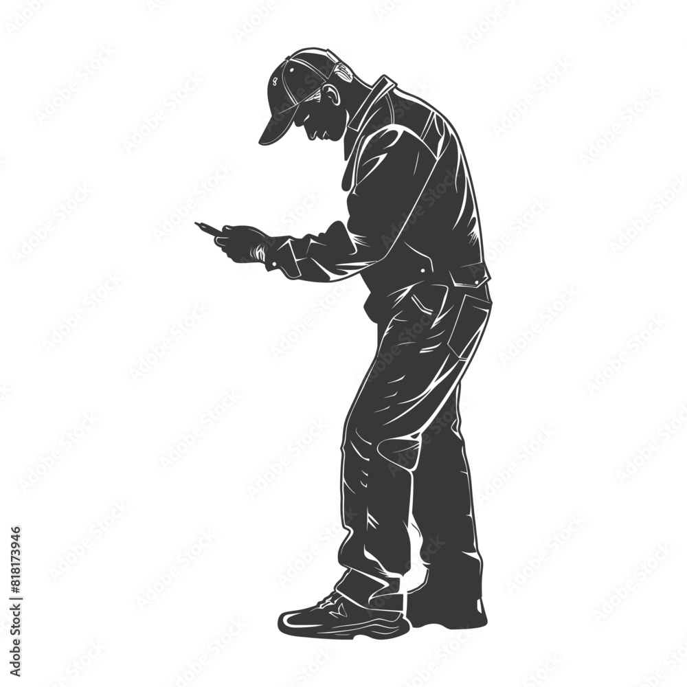 silhouette car mechanic in action full body black color only silhouette car mechanic in action full body black color only