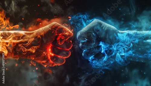 Two hands are shown in a boxing match, with one hand being red by AI generated image photo