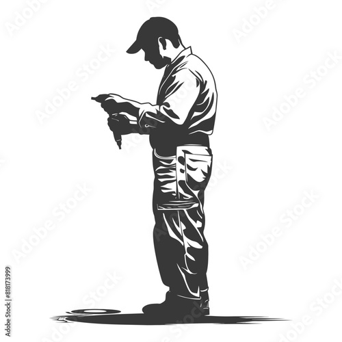silhouette car mechanic in action full body black color only