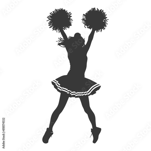 silhouette cheerleader in action full body black color only