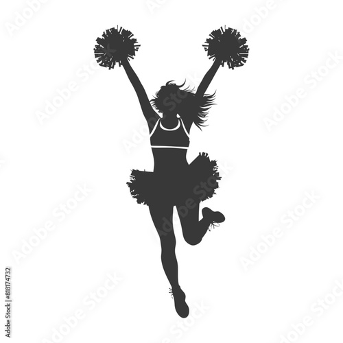 silhouette cheerleader in action full body black color only