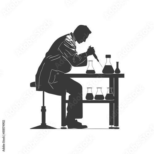 silhouette chemist in action full body black color only
