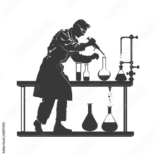 silhouette chemist in action full body black color only