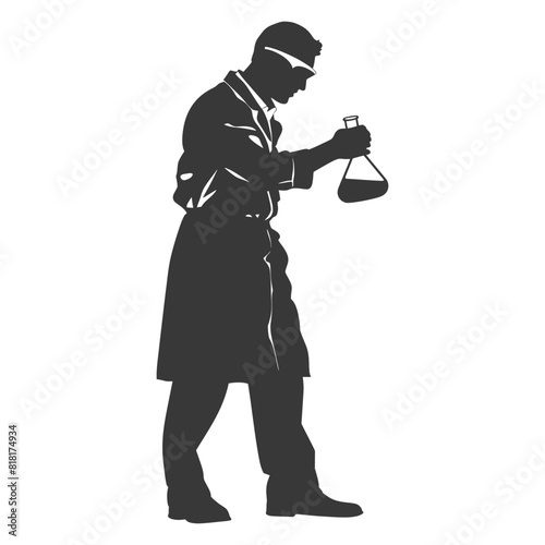 silhouette chemist in action full body black color only