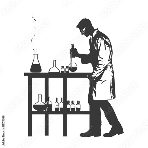 silhouette chemist in action full body black color only